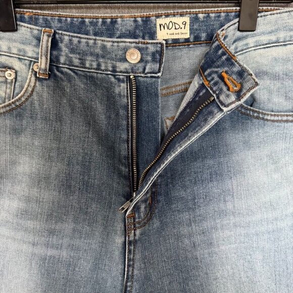 Mod9 Mod7 High Rise Light Blue Acid Wash Wide Straight Leg Unisex Jeans Size 33 - Picture 4 of 13